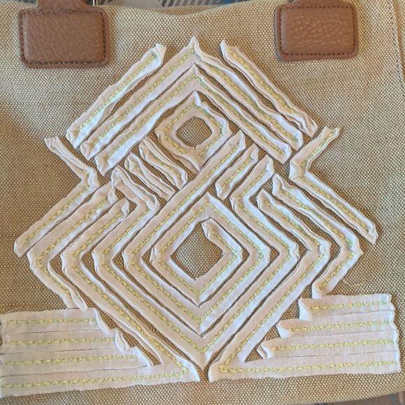 BCBG linen blend purse w/ detachable crossbody strap southwest summer vibe - Picture 4 of 16